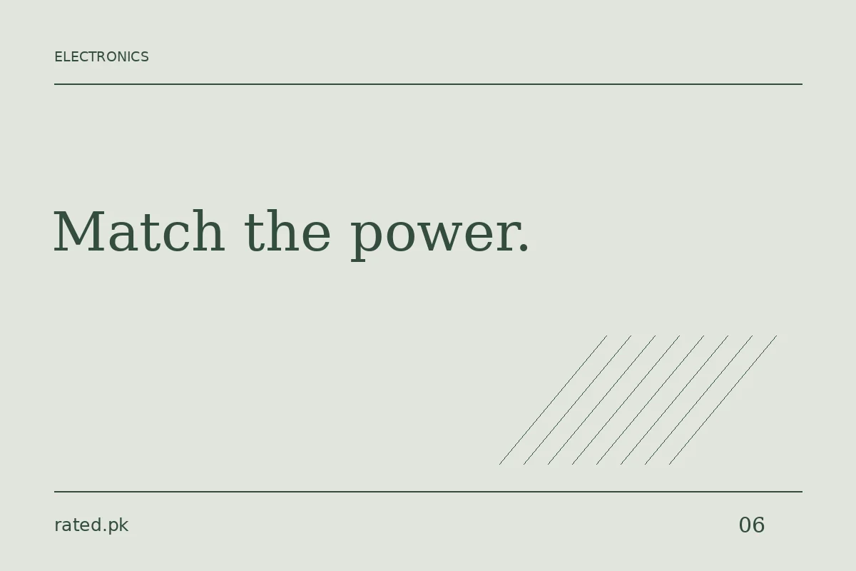 Rated.pk editorial graphic reading Match the power, for a USB-C charger guide.